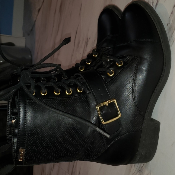 Womens BEBE Gold Buckle Military Boot - Picture 2 of 6